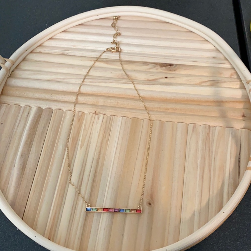 Rainbow bar gold necklace